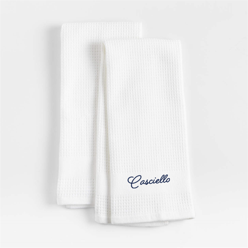 View Personalized Waffle-Terry White Organic Cotton Kitchen Towels, Set of 2 details