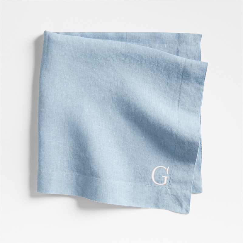 View Personalized Marin Light Blue EUROPEAN FLAX ™-Certified Linen Napkins, Set of 8 details