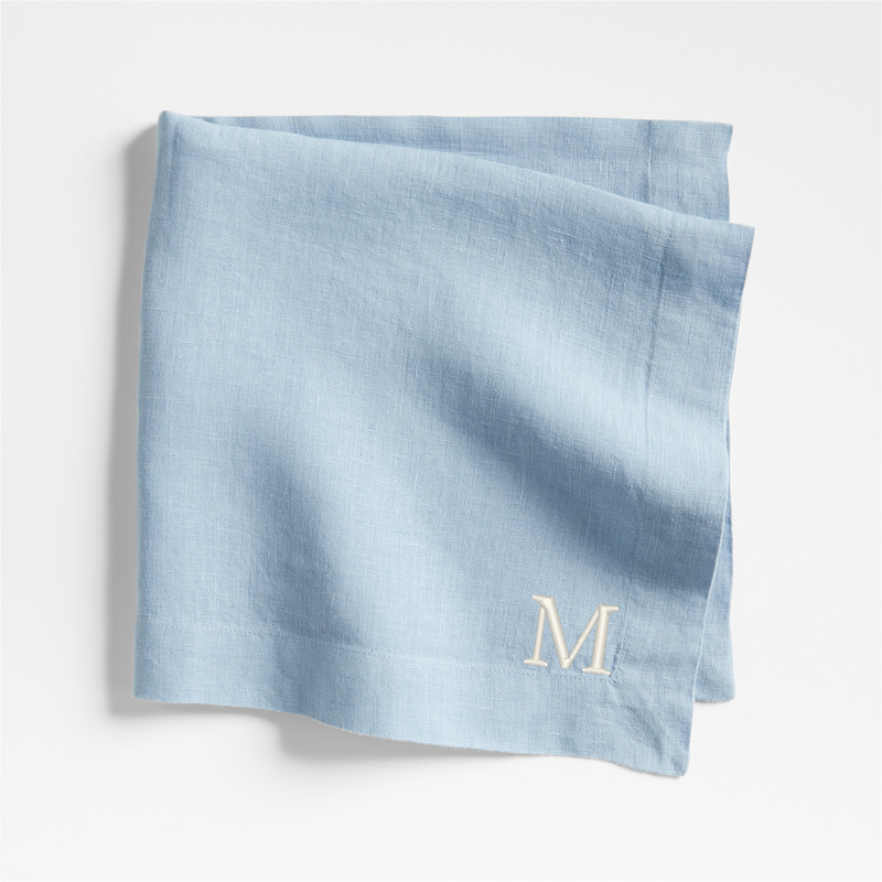 View Personalized Marin Light Blue EUROPEAN FLAX ™-Certified Linen Napkins, Set of 8 details