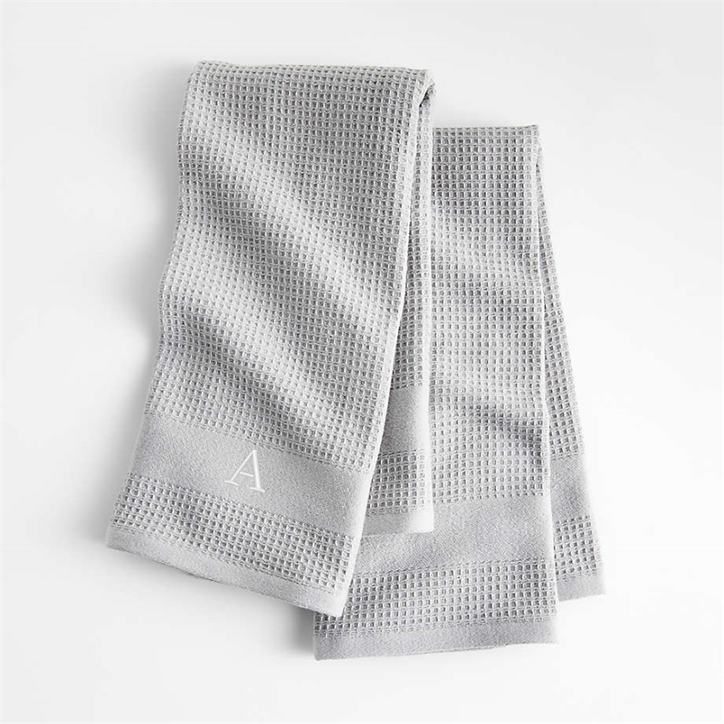 View Personalized Waffle-Terry Alloy Grey Organic Cotton Kitchen Towels, Set of 2 details