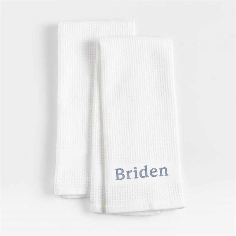 View Personalized Waffle-Terry White Organic Cotton Kitchen Towels, Set of 2 details