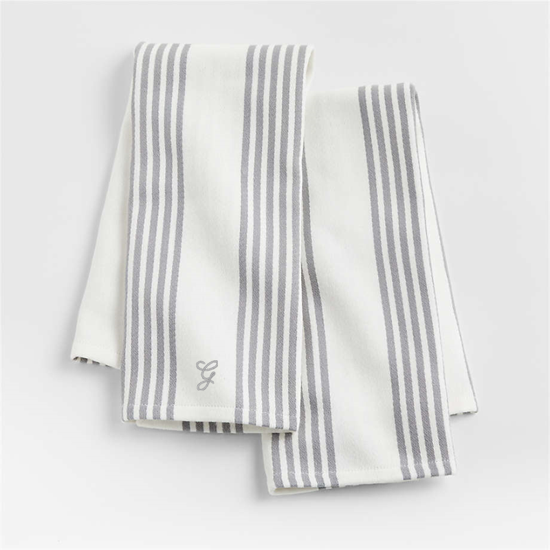 View Personalized Cuisine Stripe Grey Organic Cotton Kitchen Towels, Set of 2 details