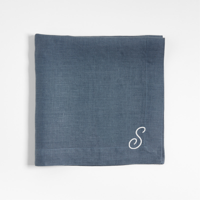 View Personalized Marin Slate Blue EUROPEAN FLAX ™-Certified Linen Napkin, Set of 8 details
