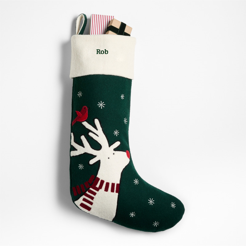 View Personalized Arctic Friends Reindeer Wool Christmas Stocking by Joan Anderson details