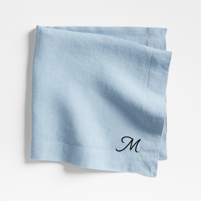 View Personalized Marin Light Blue EUROPEAN FLAX ™-Certified Linen Napkins, Set of 8 details