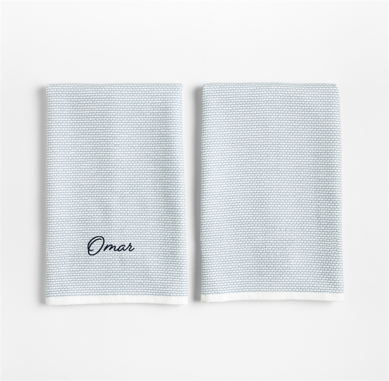 View Personalized Textured Terry Harbor Blue Organic Cotton Kitchen Dish Towels, Set of 2 details