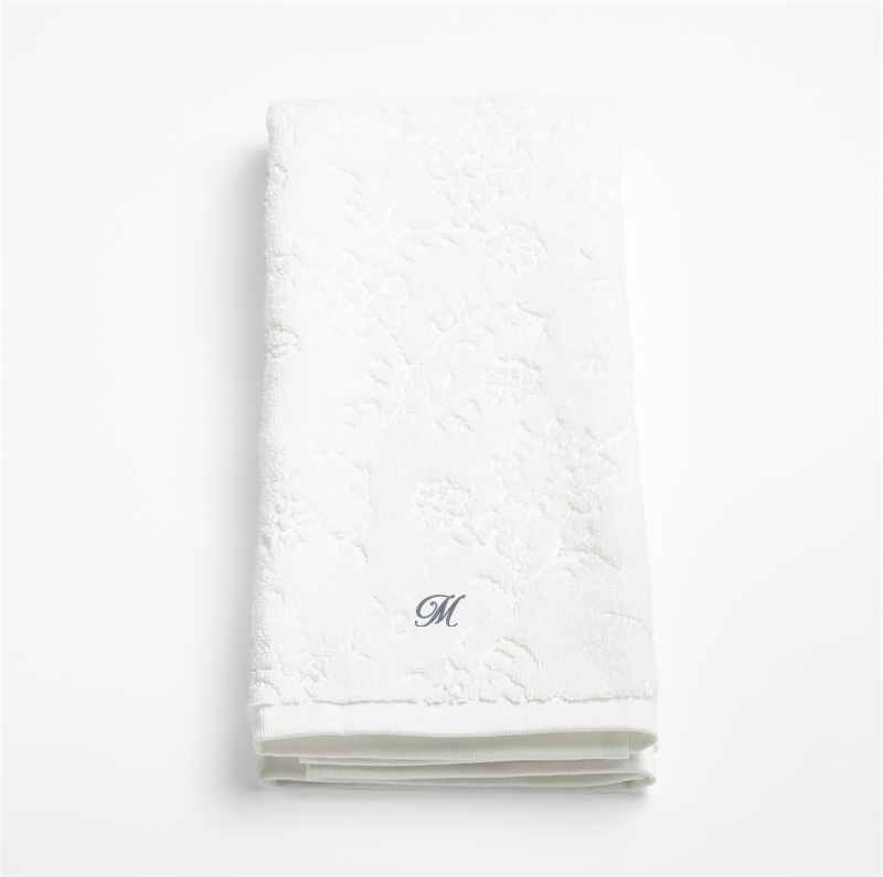 View Personalized Floral Jaquard Organic Cotton Crisp White Hand Towel details