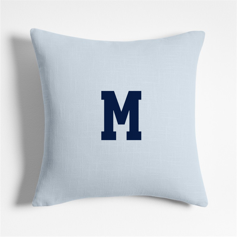 View Personalized Organic Cotton Monogrammable 20"x20" Sky Blue Throw Pillow with Down-Alternative Insert details