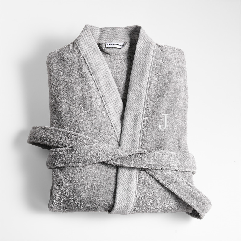 View Personalized Organic Turkish Cotton Grey Bath Robe S/M details