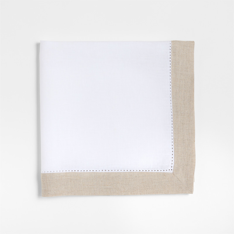 Personalized Marin Natural and Cream EUROPEAN FLAX ™-Certified Linen Napkins with Hemstitch, Set of 8