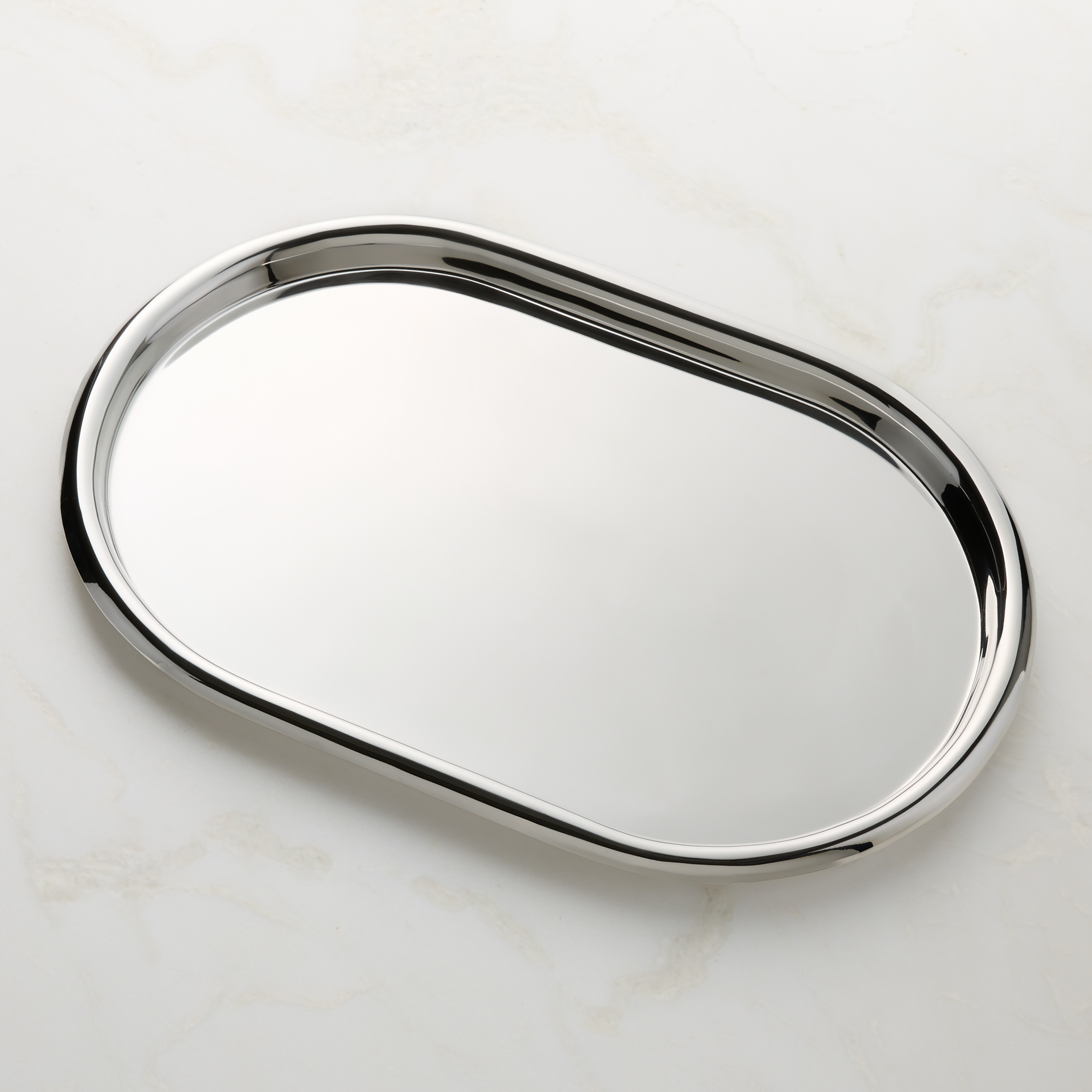 Personalized Piero Oval Polished Stainless Steel Serving Tray by Gianfranco Frattini